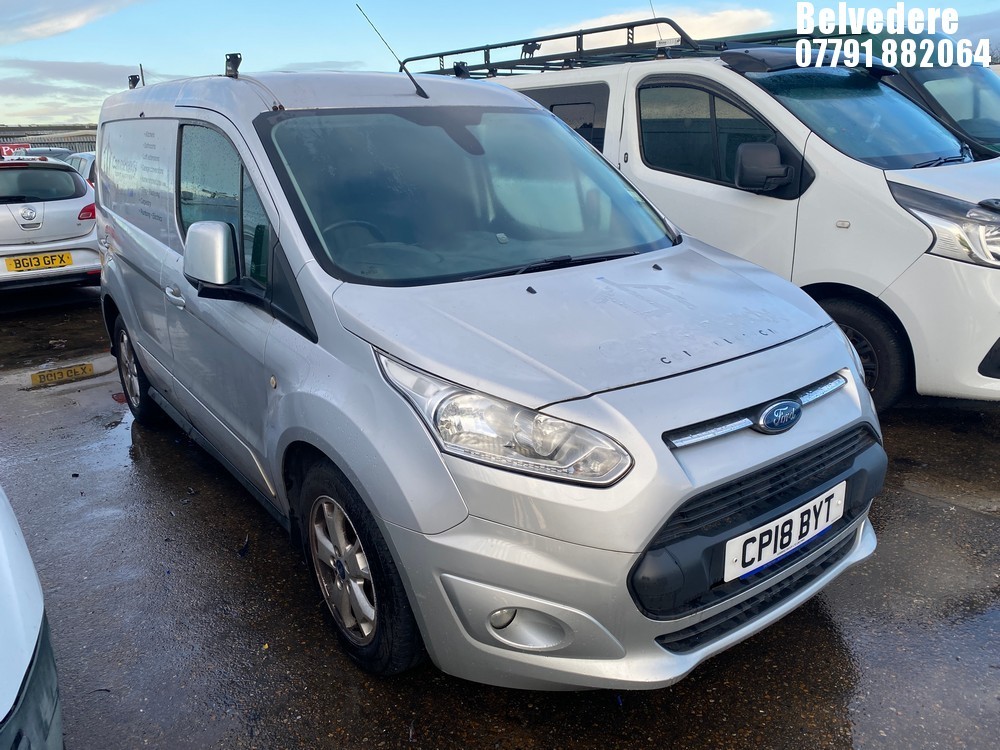 Location: Belvedere - 2018 FORD TRANSIT CONNECT 200 LIMIT Panel Van REG: CP18BYT, Keys: No, MOT Expiry date: 12/05/2026, 1499 Diesel, 6 Speed Manual Diesel, Former Keepers: 2