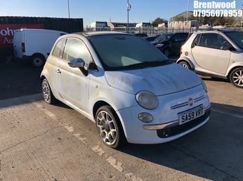 Location: Brentwood - 2009 FIAT 500 C LOUNGE Convertible REG: SA59VRT, Keys: No, MOT Expiry date: 04.06.2025, 1242 Petrol, 5 Speed Manual Petrol, Former Keepers: 5