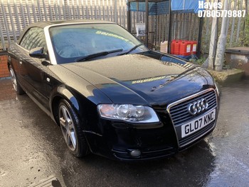 Location: Hayes - 2007 AUDI A4 SPORT TDI 140 Convertible REG: GL07KNC, Keys: No, MOT Expiry date: 28/11/2025, 1986 Diesel, 6 Speed Manual Diesel, Former Keepers: 7