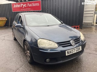 Location: Stapleford - 2007 VOLKSWAGEN GOLF TDI SPORT 5 Door Hatchback REG: NA07GBX, Keys: Yes, MOT Expiry date: 03/12/2025, 1896 Diesel, 6 Speed Manual Diesel, Former Keepers: 3