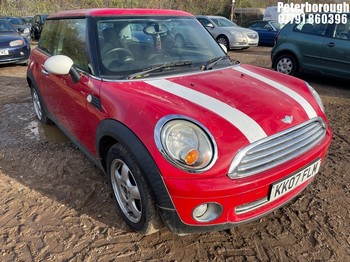 Location: Peterborough - 2007 MINI ONE 3 Door Hatchback REG: KK07FLM, Keys: No, MOT Expiry date: 22/07/2025, 1397 Petrol, 6 Speed Manual Petrol, Former Keepers: 4