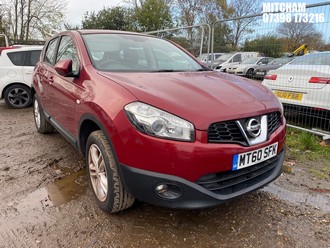 Location: Mitcham - 2011 NISSAN QASHQAI ACENTA 5 Door Hatchback REG: MT60SFK, Keys: No, MOT Expiry date: 13/06/2025, 1598 Petrol, 5 Speed Manual Petrol, Former Keepers: 4