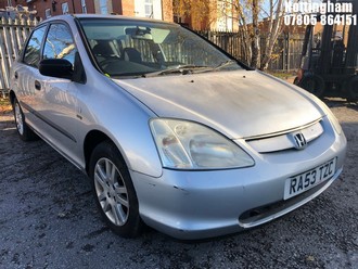 Location: Nottingham - 2003 HONDA CIVIC S 5 Door Hatchback REG: RA53TZC, Keys: No, MOT Expiry date: 08/11/2022, 1590 Petrol, 5 Speed Manual Petrol, Former Keepers: 5