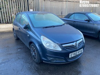 Location: Hayes - 2010 VAUXHALL CORSA EXCLUSIV 5 Door Hatchback REG: EY60VYA, Keys: No, MOT Expiry date: 15/10/2025, 1229 Petrol, 5 Speed Manual Petrol, Former Keepers: 2