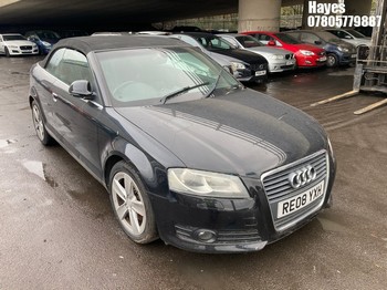 Location: Hayes - 2008 AUDI A3 SPORT TFSI S-A Convertible REG: RE08YXH, Keys: No, MOT Expiry date: 03/06/2025, 1984 Petrol, 6 Speed Semi Auto Petrol, Former Keepers: 5
