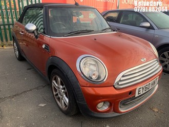 Location: BELVEDERE - 2010 MINI ONE Convertible REG: EY60HWT, 1598cc Petrol, 6 Speed Manual Petrol, Former Keepers: 5, Keys: No, MOT: Expiry date11.12.2025