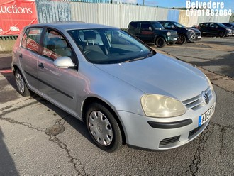 Location: Belvedere - 2005 VOLKSWAGEN GOLF S 5 Door Hatchback REG: AD54TOU, Keys: No, MOT Expiry date: 29/12/2025, 1390 Petrol, 5 Speed Manual Petrol, Former Keepers: 5