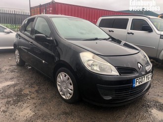 Location: Edinburgh - 2007 RENAULT CLIO EXPRESSION 5 Door Hatchback REG: FG07YGT, Keys: No, MOT Expiry date: 18/04/2025, 1149 Petrol, 5 Speed Manual Petrol, Former Keepers: 4