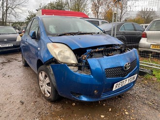 NOTE: ATF Registered Buyers ONLY - Location: Mitcham - 2007 TOYOTA YARIS T3 5 Door Hatchback REG: RE07YUN, Keys: No, MOT Expiry date: 06/03/2026, 998 Petrol, 5 Speed Manual Petrol, Former Keepers: 10