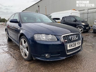 Location: Mitcham - 2008 AUDI A3 S LINE TDI S/BACK 5 Door Hatchback REG: VK08YSH, Keys: No, MOT Expiry date: 30/06/2026, 1968 Diesel, 6 Speed Manual Diesel, Former Keepers: 8