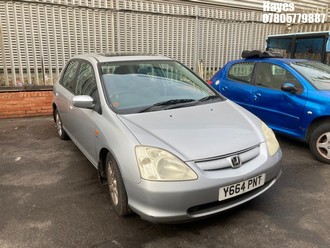 Location: Hayes - 2001 HONDA CIVIC SE EXECUTIVE 5 Door Hatchback REG: Y664PNT, Keys: No, MOT Expiry date: 02/02/2026, 1590 Petrol, 5 Speed Manual Petrol, Former Keepers: 6