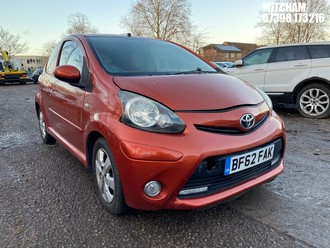 Location: MITCHAM - 2012 TOYOTA AYGO VVT-I FIRE AC 3 Door Hatchback REG: BF62FAK, 998cc Petrol, 5 Speed Manual Petrol, Former Keepers: 5, Keys: No, MOT: Expiry date29/05/2026