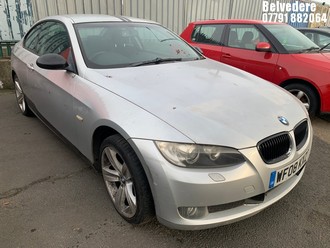 Location: Belvedere - 2008 BMW 320I SE Coupe REG: WF08KXZ, Keys: No, MOT Expiry date: 15.08.2025, 1995 Petrol, 6 Speed Manual Petrol, Former Keepers: 17