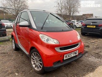 Location: Mitcham - 2007 SMART FORTWO PASSION 71 AUTO Convertible REG: KX07PMG, Keys: No, MOT Expiry date: 13/08/2025, 999 Petrol, 5 Speed Auto Petrol, Former Keepers: 13