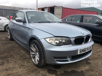Location: Edinburgh - 2010 BMW 120I SPORT Coupe REG: SH60RJO, Keys: No, MOT Expiry date: 13/09/2025, 1995 Petrol, 6 Speed Auto Petrol, Former Keepers: 9