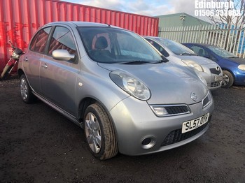 Location: Edinburgh - 2007 NISSAN MICRA ACENTA 5 Door Hatchback REG: SL57OYH, Keys: No, MOT Expiry date: 16/06/2024, 1240 Petrol, 5 Speed Manual Petrol, Former Keepers: 5