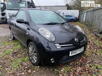 Location: Mitcham - 2007 NISSAN MICRA ESSENZA C+C Convertible REG: RV07FCU, Keys: No, MOT Expiry date: 03/10/2025, 1598 Petrol, 5 Speed Manual Petrol, Former Keepers: 3