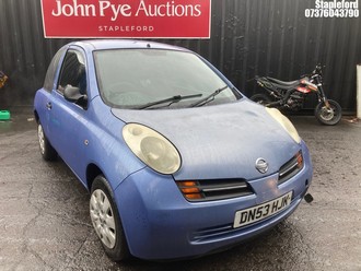 Location: Stapleford - 2003 NISSAN MICRA S 3 Door Hatchback REG: DN53HJK, Keys: Yes, MOT Expiry date: 16/06/2025, 1240 Petrol, 5 Speed Manual Petrol, Former Keepers: 4