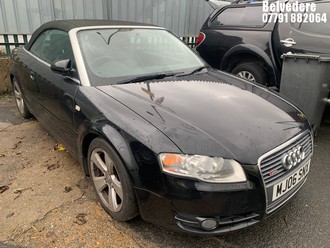 Location: Belvedere - 2006 AUDI A4 S LINE FSI AUTO Convertible REG: MJ06SNX, Keys: No, MOT Expiry date: 06/12/2025, 1984 Petrol, Variable Speed Auto Petrol, Former Keepers: 12