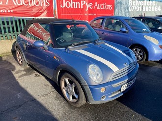 Location: Belvedere - 2005 MINI MINI COOPER Convertible REG: LF05CKX, Keys: No, MOT Expiry date: 26/05/2026, 1598 Petrol, 5 Speed Manual Petrol, Former Keepers: 9