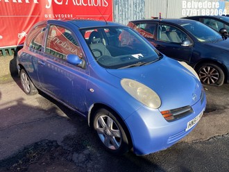 Location: Belvedere - 2004 NISSAN MICRA SE 3 Door Hatchback REG: HN54HNY, Keys: No, MOT Expiry date: 13/03/2026, 1240 Petrol, 5 Speed Manual Petrol, Former Keepers: 8