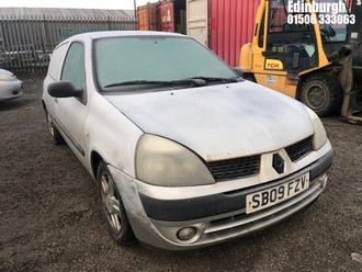 Location: Edinburgh - 2009 RENAULT CLIO CAMPUS SL15 DCI 65 Car Derived Van REG: SB09FZV, Keys: No, MOT Expiry date: 22/09/2026, 1461 Diesel, 5 Speed Manual Diesel, Former Keepers: 6
