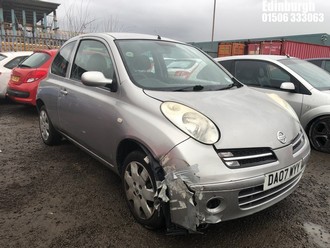 Location: Edinburgh - 2007 NISSAN MICRA SPIRITA 3 Door Hatchback REG: DA07WYY, Keys: No, MOT Expiry date: 02/07/2025, 1240 Petrol, 5 Speed Manual Petrol, Former Keepers: 4