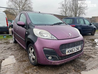 Location: Mitcham - 2013 PEUGEOT 107 ALLURE 5 Door Hatchback REG: KN63ZWC, Keys: No, MOT Expiry date: 05/01/2025, 998 Petrol, 5 Speed Manual Petrol, Former Keepers: 5