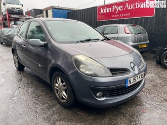 Location: Stapleford - 2007 RENAULT CLIO DYNAMIQUE TURBO 100 3 Door Hatchback REG: NJ57KAU, Keys: Yes, MOT Expiry date: 21/08/2026, 1149 Petrol, 5 Speed Manual Petrol, Former Keepers: 4