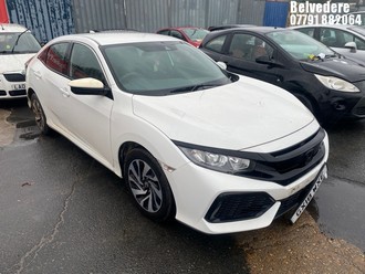 Location: Belvedere - 2018 HONDA CIVIC SE VTEC 5 Door Hatchback REG: GX18WXE, Keys: No, MOT Expiry date: 17/07/2025, 988 Petrol, 6 Speed Manual Petrol, Former Keepers: 3