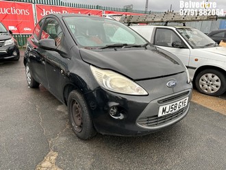 Location: Belvedere - 2009 FORD KA STYLE 3 Door Hatchback REG: MJ58GYE, Keys: No, MOT Expiry date: 01/10/2025, 1242 Petrol, 5 Speed Manual Petrol, Former Keepers: 9