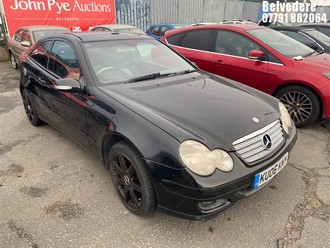Location: Belvedere - 2006 MERCEDES C180 KOMPRESSOR SE AUTO Coupe REG: KU06KNY, Keys: No, MOT Expiry date: 07/09/2025, 1796 Petrol, 5 Speed Auto Petrol, Former Keepers: 6