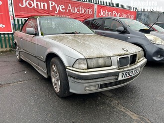 Location: Belvedere - 1999 BMW 323I Convertible REG: V893GBJ, Keys: No, MOT Expiry date: 30/09/2018, 2494 Petrol, 5 Speed Manual Petrol, Former Keepers: 9