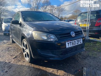 Location: Mitcham - 2010 VOLKSWAGEN POLO S 60 3 Door Hatchback REG: YT60ZFC, Keys: No, MOT Expiry date: 22/10/2026, 1198 Petrol, 5 Speed Manual Petrol, Former Keepers: 14