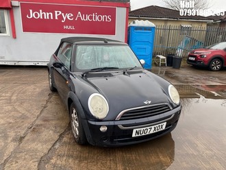 Location: Hull - 2007 MINI ONE Convertible REG: NU07XOX, Keys: No, MOT Expiry date: 09/07/2026, 1598 Petrol, 5 Speed Manual Petrol, Former Keepers: 4