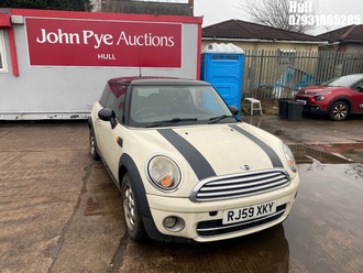 Location: Hull - 2009 MINI COOPER D 3 Door Hatchback REG: RJ59XKY, Keys: No, MOT Expiry date: 04/01/2025, 1560 Diesel, 6 Speed Manual Diesel, Former Keepers: 9
