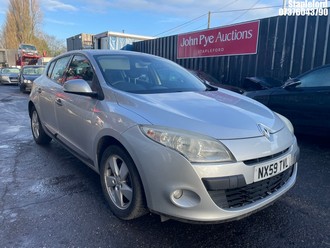 Location: Stapleford - 2009 RENAULT MEGANE DYNAMIQUE VVT 5 Door Hatchback REG: NX59TVL, Keys: Yes, MOT Expiry date: 01/10/2026, 1598 Petrol, 6 Speed Manual Petrol, Former Keepers: 5