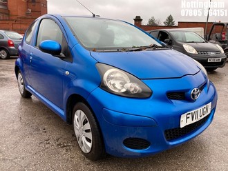 Location: Nottingham - 2011 TOYOTA AYGO BLUE VVT-I 3 Door Hatchback REG: FV11UGN, Keys: No, MOT Expiry date: 26/09/2025, 998 Petrol, 5 Speed Manual Petrol, Former Keepers: 5