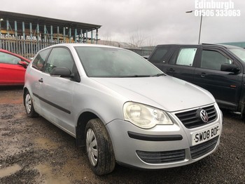 Location: Edinburgh - 2008 VOLKSWAGEN POLO E 60 3 Door Hatchback REG: SW08BOF, Keys: No, MOT Expiry date: 26/03/2026, 1198 Petrol, 5 Speed Manual Petrol, Former Keepers: 14