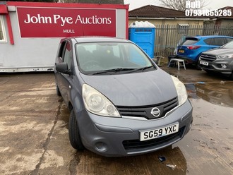 Location: Hull - 2009 NISSAN NOTE VISIA MPV REG: SG59YXC, Keys: No, MOT Expiry date: 27/04/2026, 1386 Petrol, 5 Speed Manual Petrol, Former Keepers: 8