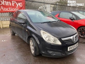 Location: Hayes - 2009 VAUXHALL CORSA CLUB AC CDTI E-FLEX 3 Door Hatchback REG: MV59UXM, Keys: No, MOT Expiry date: 20/11/2025, 1248 Diesel, 5 Speed Manual Diesel, Former Keepers: 4
