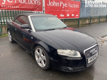 Location: Belvedere - 2008 AUDI A4 S LINE Convertible REG: VK58NLU, Keys: No, MOT Expiry date: 03/11/2024, 1781 Petrol, 5 Speed Manual Petrol, Former Keepers: 12