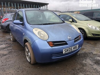 Location: Edinburgh - 2005 NISSAN MICRA SE 3 Door Hatchback REG: SK05HRG, Keys: No, MOT Expiry date: 09/06/2025, 1240 Petrol, 5 Speed Manual Petrol, Former Keepers: 7