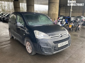 Location: Hayes - 2018 CITROEN BERLINGO 625 EN-PRISE BLU Panel Van REG: YG18UVP, Keys: No, MOT Expiry date: 23/06/2026, 1560 Diesel, 5 Speed Manual Diesel, Former Keepers: 4