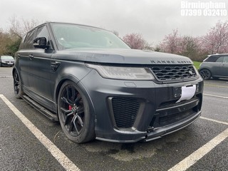 Location: Birmingham - 2018 LAND ROVER RANGE ROVER SPORT SVR S/C Estate REG: YG18XRR, 4999cc Petrol, 8 Speed Auto Petrol, Former Keepers: 6, Keys: No, MOT Expiry date: 04/12/2023