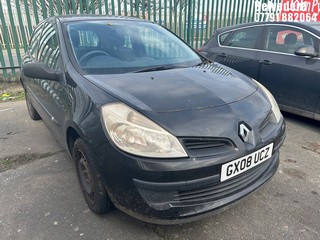 Location: Belvedere - 2008 RENAULT CLIO EXTREME 3 Door Hatchback REG: GX08UCZ, Keys: No, MOT Expiry date: 05/10/2026, 1149 Petrol, 5 Speed Manual Petrol, Former Keepers: 12