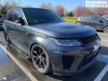 Location: Birmingham - 2018 LAND ROVER RANGE ROVER SPORT SVR S/C Estate REG: YG18XRR, 4999cc Petrol, 8 Speed Auto Petrol, Former Keepers: 6, Keys: No, MOT Expiry date: 04/12/2023