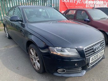 Location: Belvedere - 2008 AUDI A4 SE TFSI 6SP 4 Door Saloon REG: AO08ZXH, Keys: Yes, MOT Expiry date: 17.10.2026, 1798 Petrol, 6 Speed Manual Petrol, Former Keepers: 10
