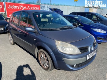 Location: Belvedere - 2008 RENAULT SCENIC DYN VVT MPV REG: EF08FPN, Keys: No, MOT Expiry date: 23/07/2025, 1598 Petrol, 6 Speed Manual Petrol, Former Keepers: 3