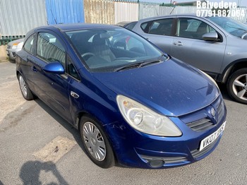 Location: Belvedere - 2007 VAUXHALL CORSA CLUB 3 Door Hatchback REG: VK07XNS, Keys: No, MOT Expiry date: 11/08/2026, 1229 Petrol, 5 Speed Manual Petrol, Former Keepers: 15